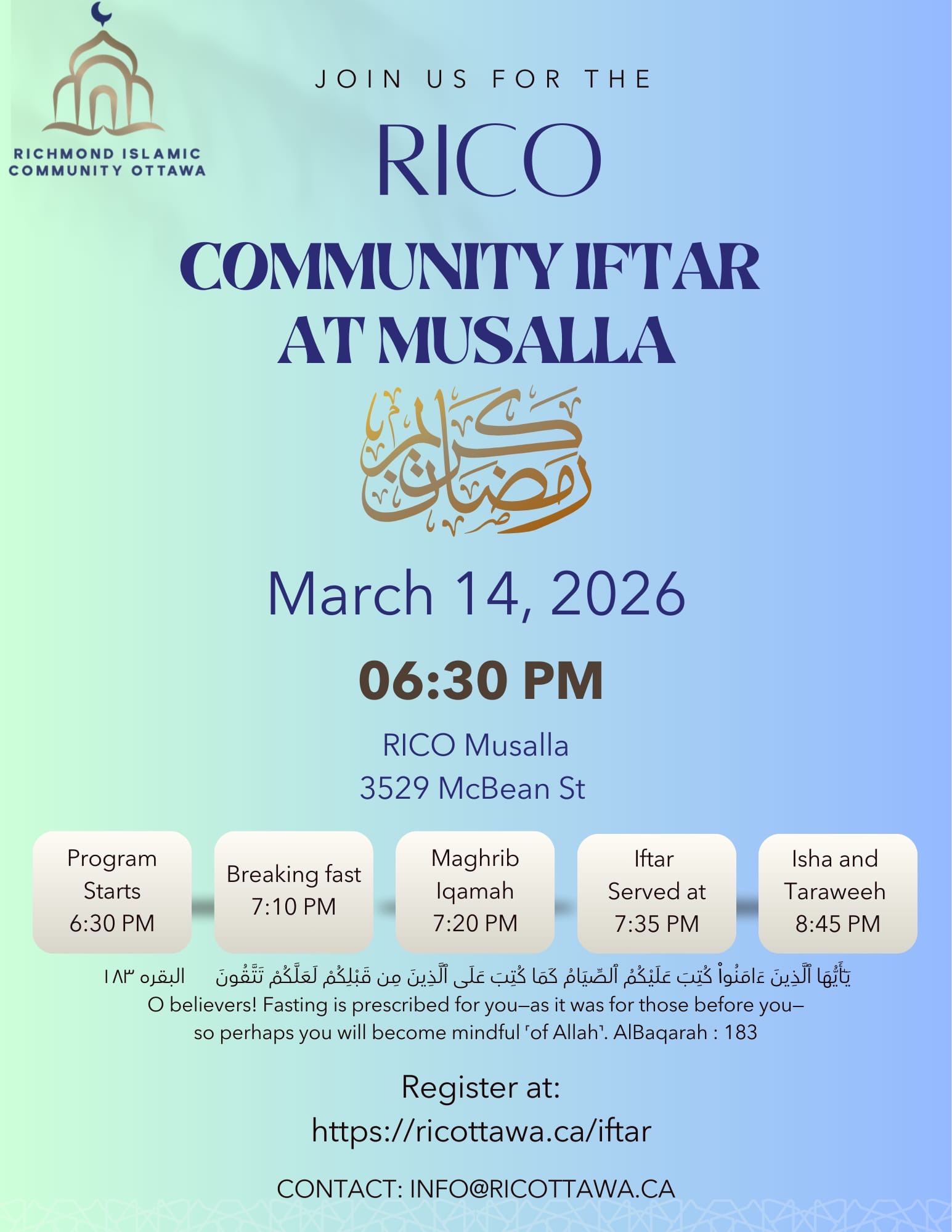 Community Organized Iftar 2026 - March 14th
